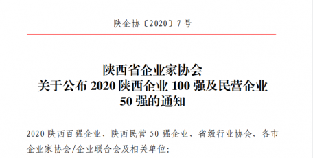 2020陜西企業(yè)100強及民營企業(yè) 50強名單